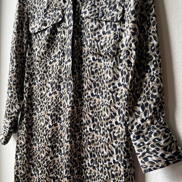 Equipment Femme Brown Black Leopard Print Shirt Mini Dress Long Sleeves Sz S - Picture 6 of 13